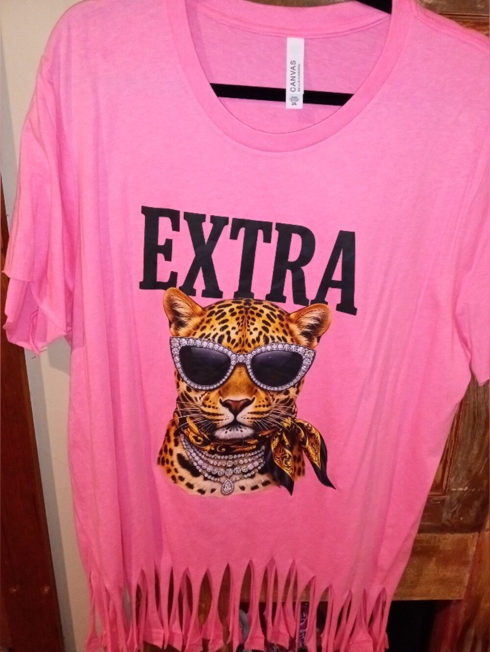 Bella Canvas Pink Leopard 'EXTRA' Graphic Fringe Tee